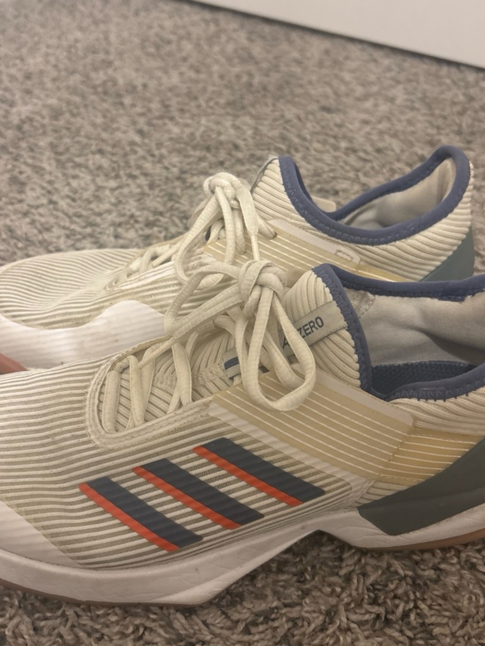 adidas White Sneakers with Navy and Orange Stripes